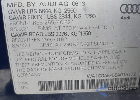 2014 Audi Sq5 3.0T Premium Plus from USA, damaged, VIN WA1CGAFP5EA015172